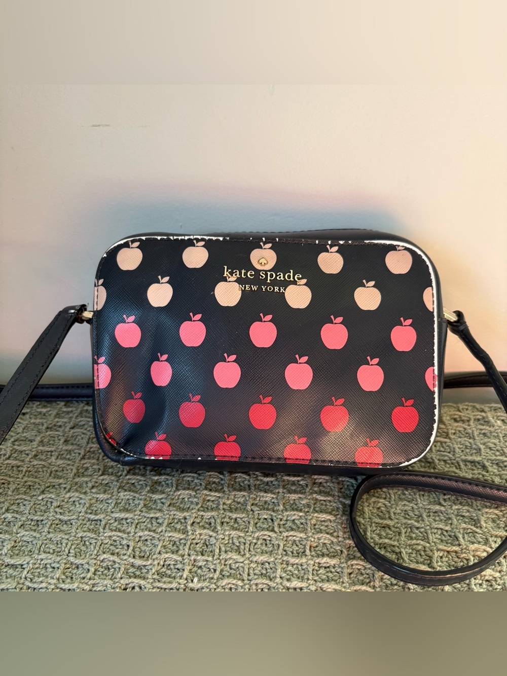 Kate Spade Apple Print Saffiano Leather Crossbody Camera Bag